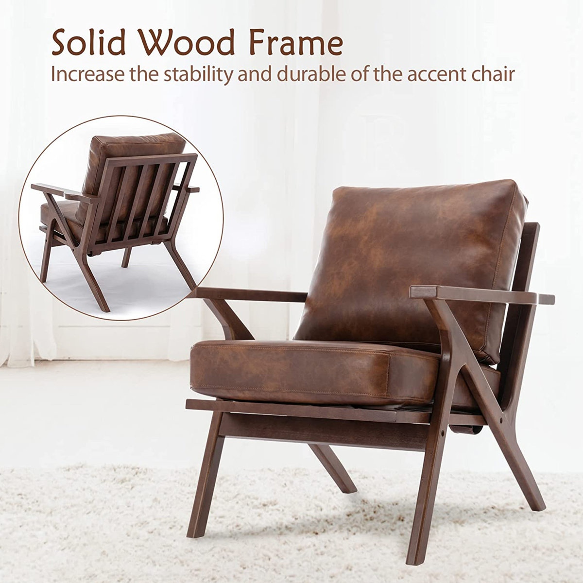Salma 29.5" Wide Solid Wood Frame Upholstered Mid Century Modern Retro Accent Chair